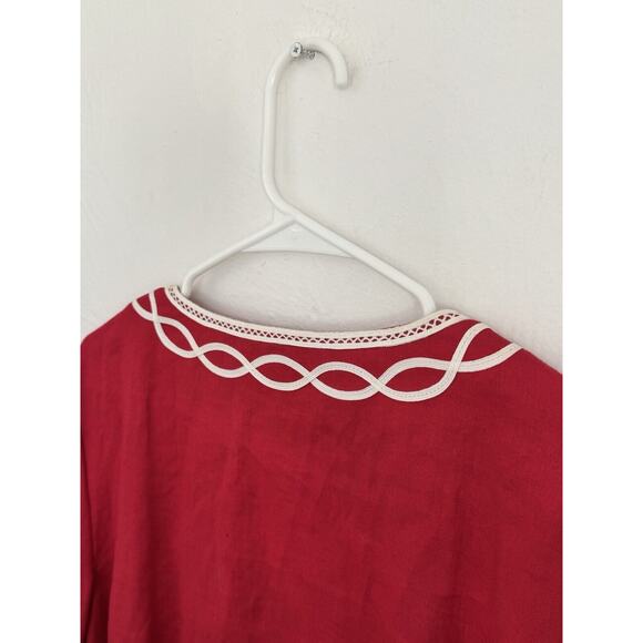 Talbots 100% Linen Tunic Shirt Popover Red Womens‎ Size Medium Resort Beach - Picture 6 of 8